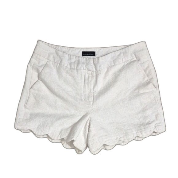 Cynthia Rowley Shorts 6 White Linen Blend Scalloped Lettuce Hem Beachy Preppy - Picture 1 of 7